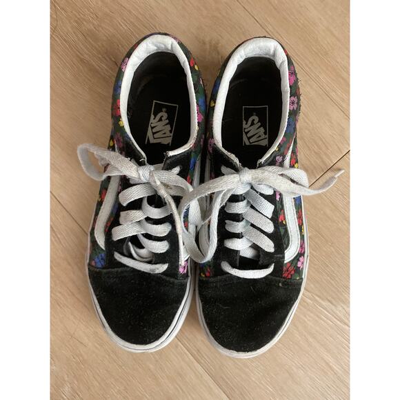 Vans sneakers girls size 2 black suede floral lace up - Picture 2 of 5
